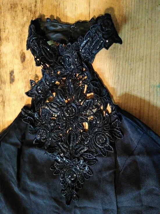 Zum Zum Junior 9 10 Formal Dress Y2K Prom Black Sparkly Floor Length Halter Neck - Picture 2 of 6